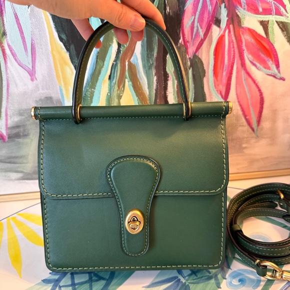 Rare Preloved Coach Willis Top Handle 18 Archive In Hunter Green Mini Purse - Picture 2 of 12